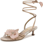 Sam Edelman Carla Ecru Open Toe Flower Detailed Tie Up Kitten Heeled Sandals