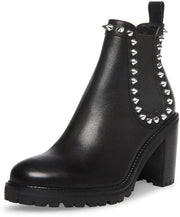 Steve Madden Genoa Black Leather Pull On Rounded Toe Pyramid Embellished Boots