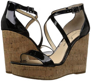 Jessica Simpson STASSI Black Patent Leather Platform Wedge Open Toe Sandals (9)