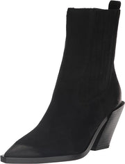 Sam Edelman Mandey Black Suede Pointed Toe Block Heeled Pull On Ankle Boots