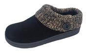 Clarks Womens Slipper Suede Leather Knitted Collar Clog Slippers - Plush Faux Fur Lining