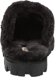 Lucky Brand Domain Black Suede Fur Lined Slip On Round Toe Suede Casual Slippers