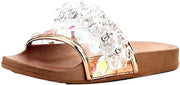 Cape Robbin Moira Footbed Sandal Crystal Embellished Open Toe Pool Slide Sandal Mule