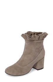 Cecelia New York Mackie Grey Suede Ruffle Design Block Heel Designer Ankle Boots
