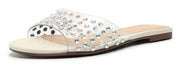 Schutz Greece Pearl Open Toe Slip On Studded Clear Straps Flat Sandals