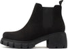 Soda Pioneer Black Imit Suede Lug Sole Mid Heel Chelsea Fashion Ankle Booties