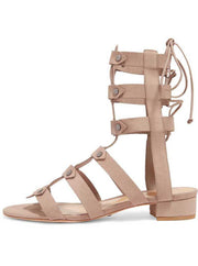 Schutz Rae Neutral Nude Nubuck Flat Tie Back Gladiator Sandals Open Toe