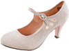 Chase & Chloe Kimmy-21 Round Toe Mid Heel Mary Jane Dress Pumps Nude Glitter