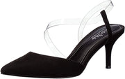 Charles David Alda Pump Black Pointed Toe Kitten Mid Heeled Clear Strap Pumps