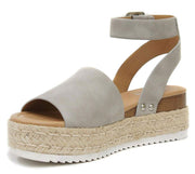 Soda Topic Grey Casual Espadrilles Trim Rubber Sole Flatform Embellished Wedges