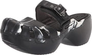 Dr. Scholl's Dance On Black White Slip On Strap Block Heel Rounded Toe Clogs