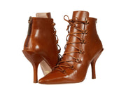 Louise et Cie Vanida Dark Chamois Tan Cognac Leather Lace-Up Ankle Booties