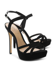 Schutz Bogga Ankle Strap Stiletto Sandal Black Suede High Heel Platfrom Pump