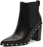 Charles David Duke Black Leather Embellished Pointed Toe Block Heel Chelsea Boot