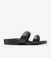 Cole Haan Mojave Double Band Black Leather Slip On Rounded Open Toe Flat Sandals