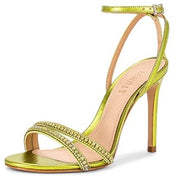 Schutz Gaga Green Yellow Crystal embellished Charms Buckle Straps Heeled Sandals