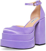 Steve Madden Charlize Purple Satin Block Heel Ankle Strap Squared Toe Pumps