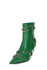 Jeffrey Campbell Alt-Rock Green Silver Kitten Heel Pointy Toe Spiky Fashion Boot