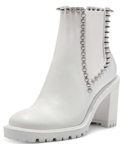 Jessica Simpson Demmie Embellished Round Toe Pull On Ankle Booties White Leather