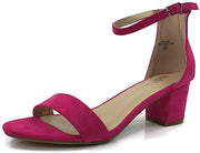 Bella Marie Jean-08 Fuchsia Suede Pink Ankle Strap Open Toe Block Heel Sandal