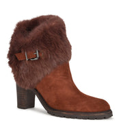 Schutz Hollie Lug Sole Chocolate Brown Suede Winter Ankle Bootie