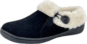 Clarks Black Suede Leather Faux Fur Lined Comfortable Round Toe Ankle Slippers