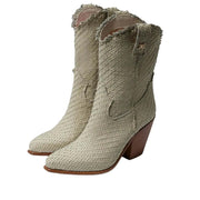 Sam Edelman Tracy Off White Stacked Heel Pointed Toe Pull On Western Boots