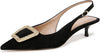 Sam Edelman Kammie Black Pointed Toe Buckle Detail Slingback Kitten Heeled Pumps