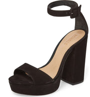 Schutz Mikella Black Nubuck Suede Platform Ankle Strap Open Toe Pumps Sandals