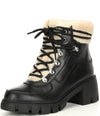 Steve Madden Henlie Women's Leather Block Heel Lug Sole Fur Lined Lace up Bootie