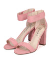 Breckelles Aniston Pink Faux Suede Open Toe Ankle Strap Block Heel Sandals