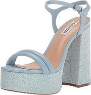 Steve Madden Tiera Blue Multi Ankle Strap Open Rounded Toe Block Heeled Sandals