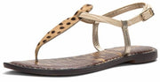 Sam Edelman Gigi Tan/Gold Cheetah Embossed Open Toe Ankle Strap Flats Sandals