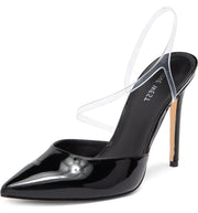 Nine West Foe Black Fashion Clear Ankle Strap Pointy Toe Stiletto High Heel Pump