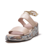 Cecelia New York BALEVES Leather Wedge Heeled Platform Sandal NUDE/RAINBOW SNAKE