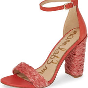 Sam Edelman Yoana Coral Raffia Leather Ankle Strap High Heel Block Heel Sandals