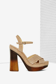 Schutz Edma Platform Sandals Neutral Nude Retro Wood Heel Platform