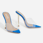 Lemonade KingKing Blue Transparent Clear Gold Stiletto Heel Mule Sandal (7, Blue)