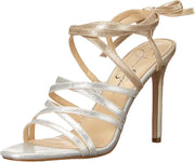 Jessica Simpson Jexilla Silver Gold Stiletto Heeled Tie-up High Strappy Sandals