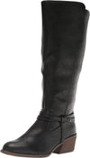 Dr. Scholl's Liberate Black Leather Almond Toe Stacked Heel Knee High Boots