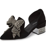 Jeffrey Campbell Valenti Black Suede Silver Embellished Bow Pointed Pump Loafer