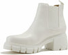 Soda Pioneer White Lug Sole Pull On Chelsea Fashion Ankle Elastic Booties