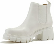 Soda Pioneer White Lug Sole Pull On Chelsea Fashion Ankle Elastic Booties