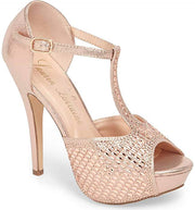 Lauren Lorraine Vivian 4 Rose Gold Crystal Embellished High Heel Pump Sandal