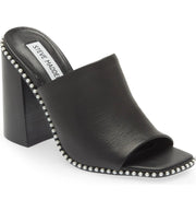 Steve Madden Decoded Black Leather Pearl Open Toe Block Heel Mule Slip On Sandal