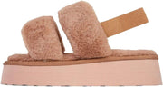 Luxemoda Tata Fluffy Stripe Platform Slip On Open Toe Faux Fur Slippers