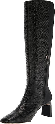 Circus by Sam Edelman Tati Black Snake Print Square Toe Zipper Heel Tall Boots