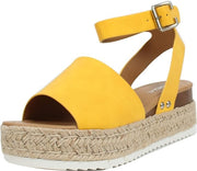 Soda Topic Yellow Casual Espadrilles Flatform Wedge Ankle Strap Open Toe Sandals