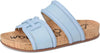 Sam Edelman Rowan Blue Breeze Leather Double Strap Open Toe Flat Slides Sandals