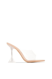 Cape Robbin Breeze Nude Clear PVC Square Toe Slip On Sculptured Heel Sandals